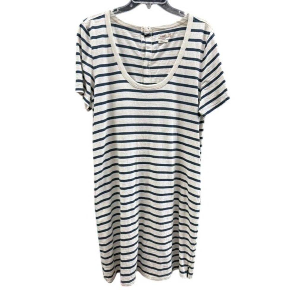 Faherty Organic Cotton Striped T-Shirt Dress Navy Cream Button Back Womens XL